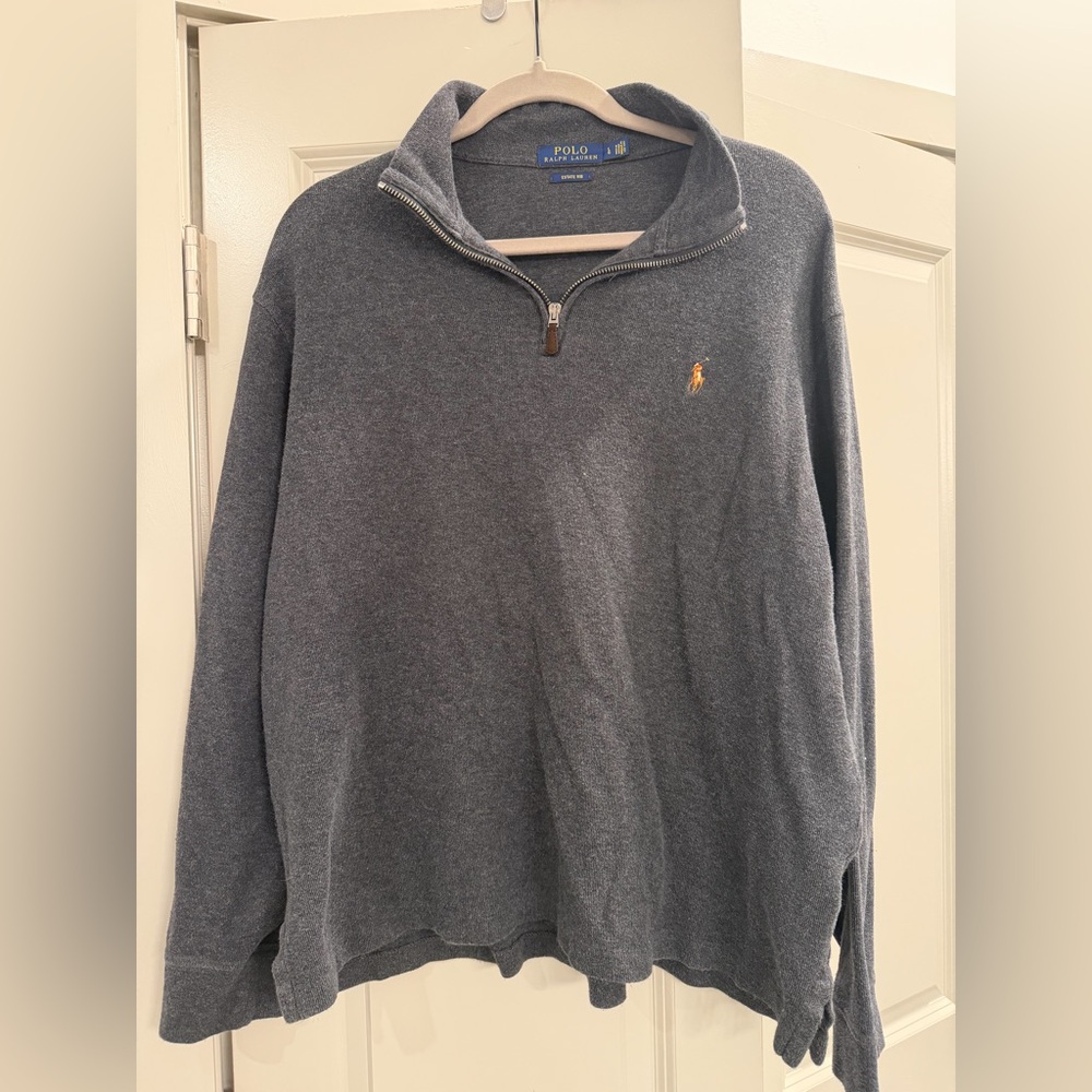 Ralph Lauren Heather Gray Quarter-Zip Pullover with Gold Pony